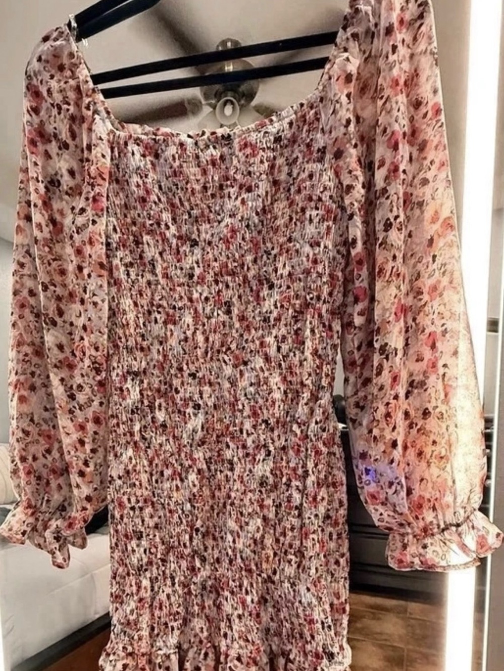 Floral Smocked Long-Sleeve Dress - Pink